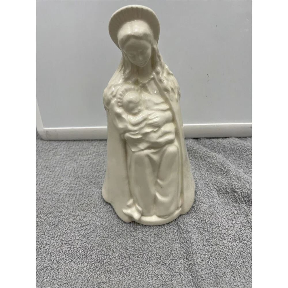 Madonna & Child Ceramic Standing Figurine Artist Signed White Glazed - Picture 5 of 11